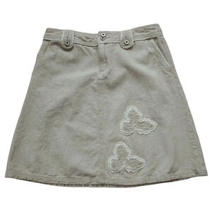 Point Zero A-Line Skirt  Neutral Tan Beige Raw Embroidery 11/12